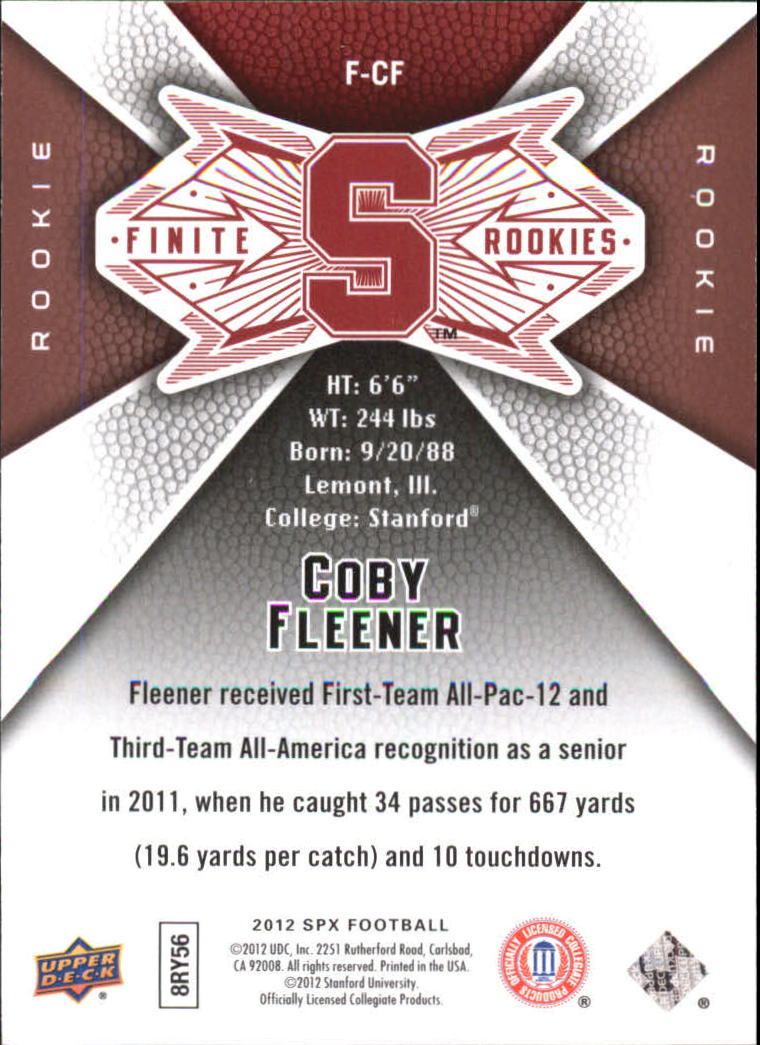 2012 SPx Finite Rookies #FCF Coby Fleener/499 back image