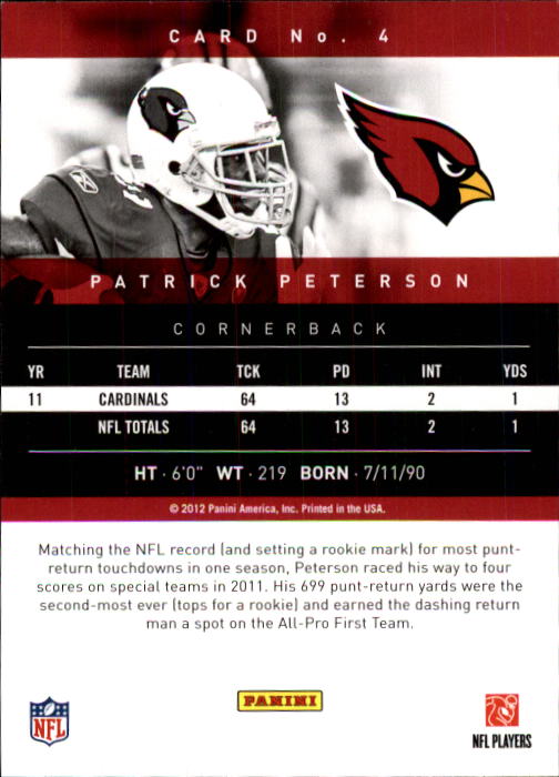 2012 Prestige #4 Patrick Peterson back image
