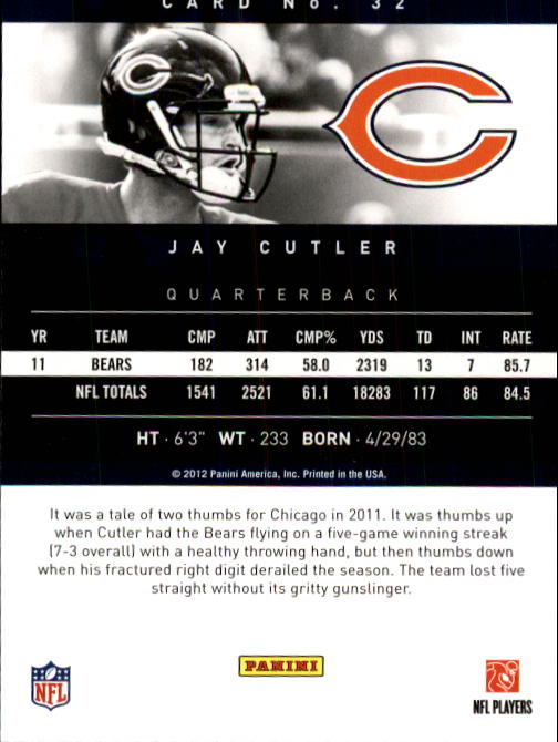 2012 Prestige #32 Jay Cutler back image