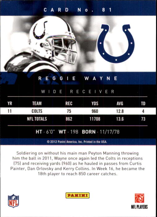 2012 Prestige #81 Reggie Wayne back image