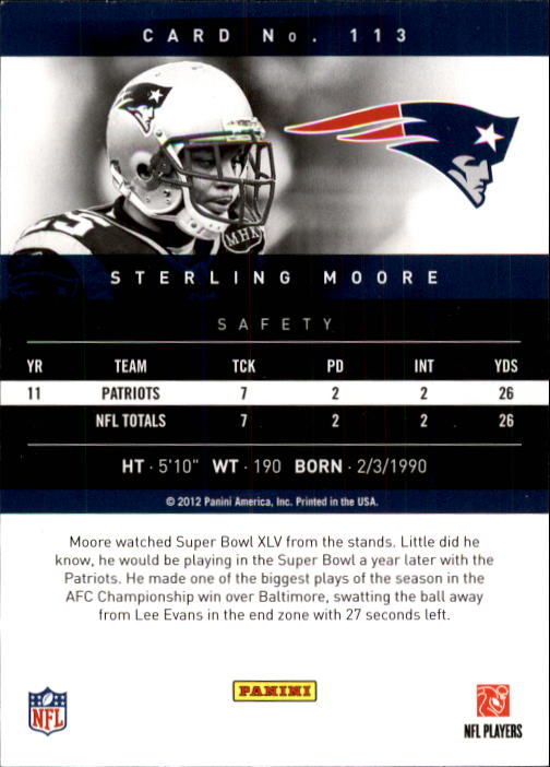 2012 Prestige #113 Sterling Moore RC back image