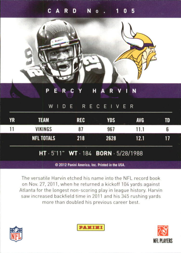 2012 Prestige Extra Points Gold #105 Percy Harvin back image
