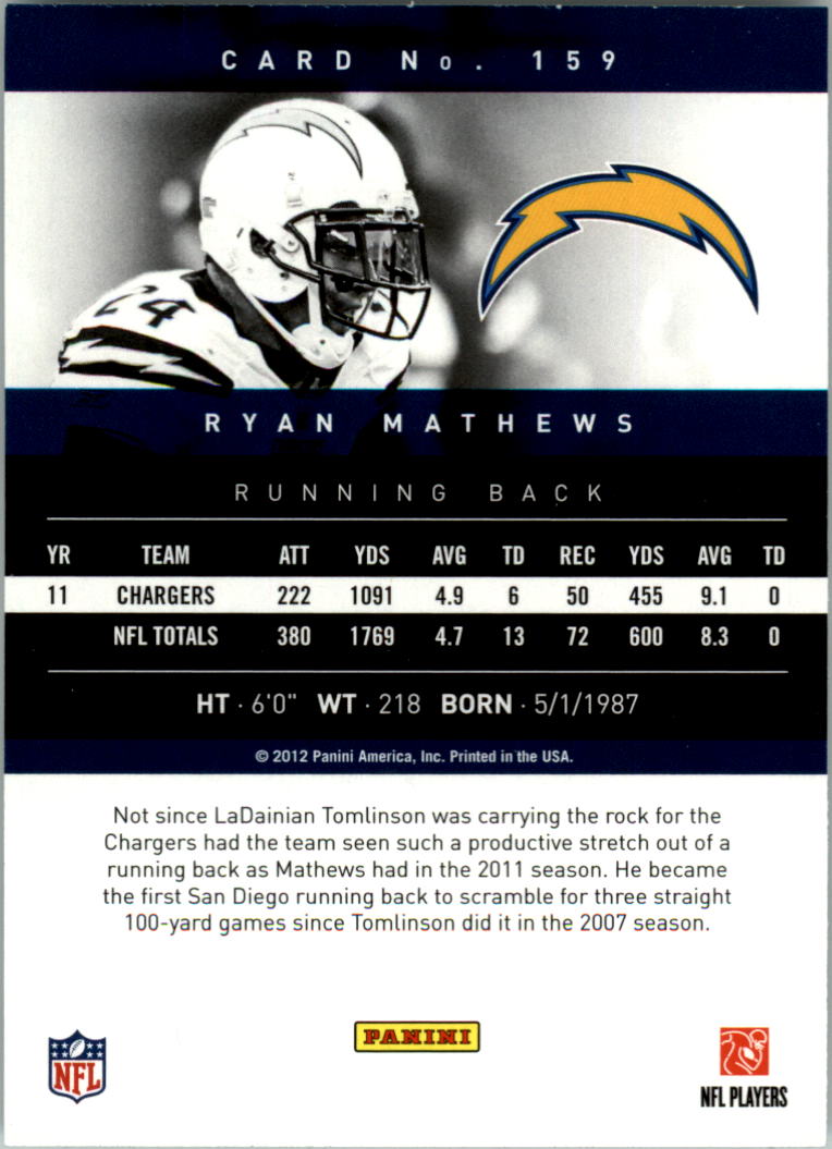 2012 Prestige Extra Points Gold #159 Ryan Mathews back image
