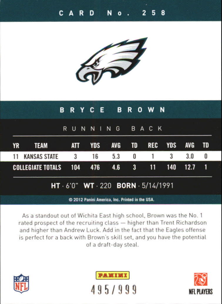 2012 Prestige Extra Points Blue #258 Bryce Brown back image