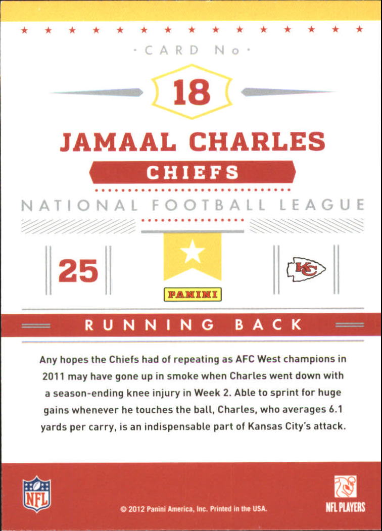 2012 Prestige Stars of the NFL #18 Jamaal Charles back image