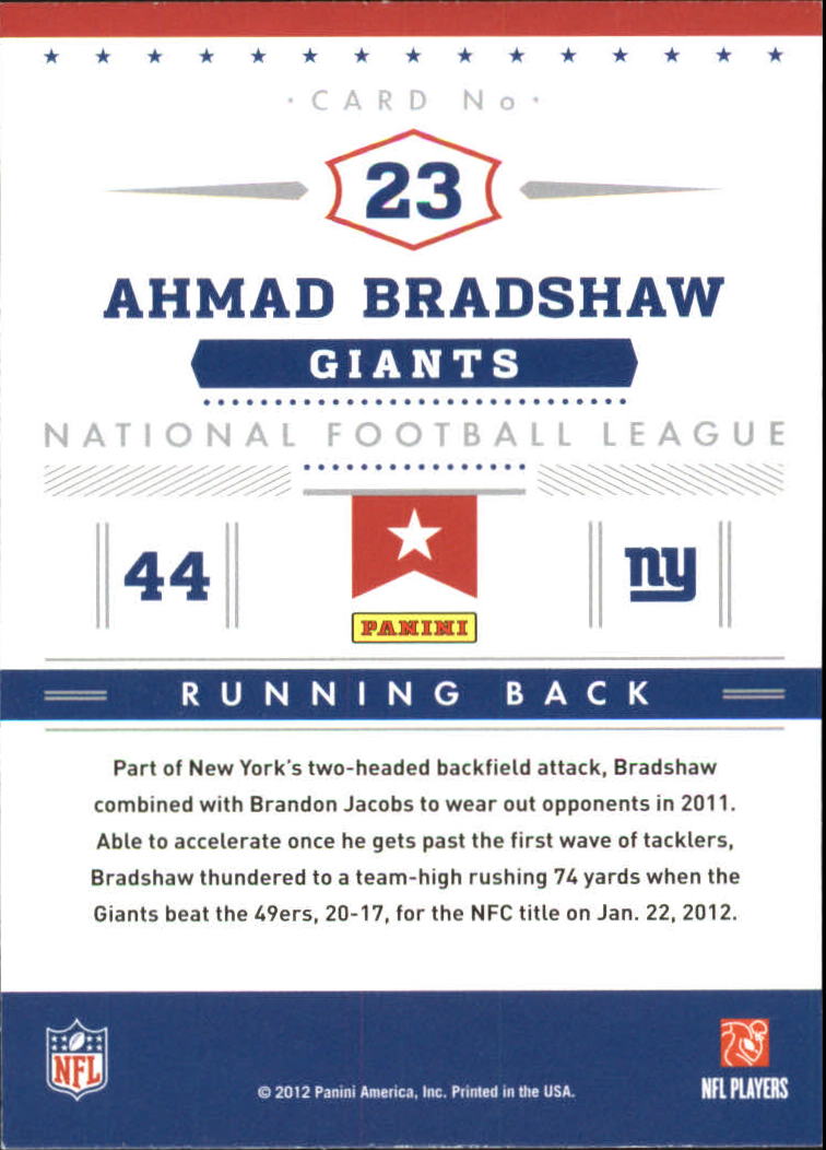 2012 Prestige Stars of the NFL #23 Ahmad Bradshaw back image
