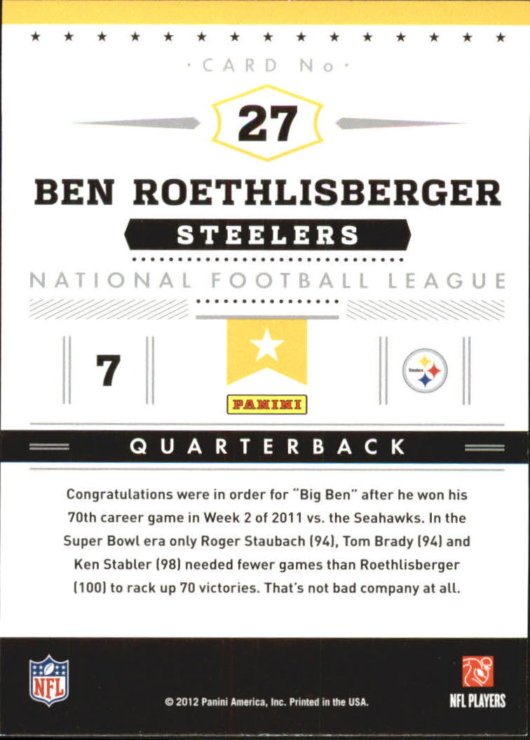 2012 Prestige Stars of the NFL #27 Ben Roethlisberger back image