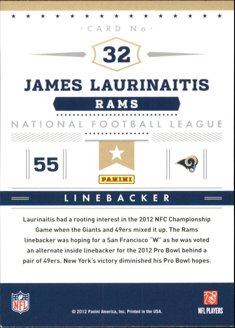 2012 Prestige Stars of the NFL #32 James Laurinaitis back image