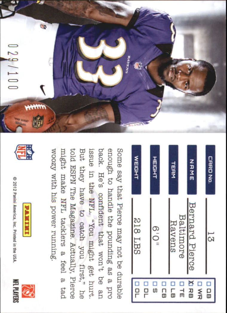 2012 Prestige NFL Draft Tickets Holokote #13 Bernard Pierce back image