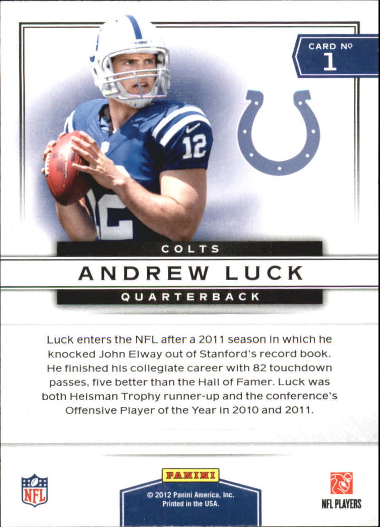 2012 Prestige Prestigious Picks #1 Andrew Luck back image