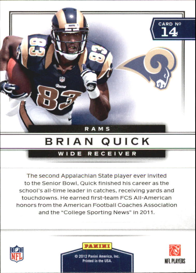2012 Prestige Prestigious Picks #14 Brian Quick back image