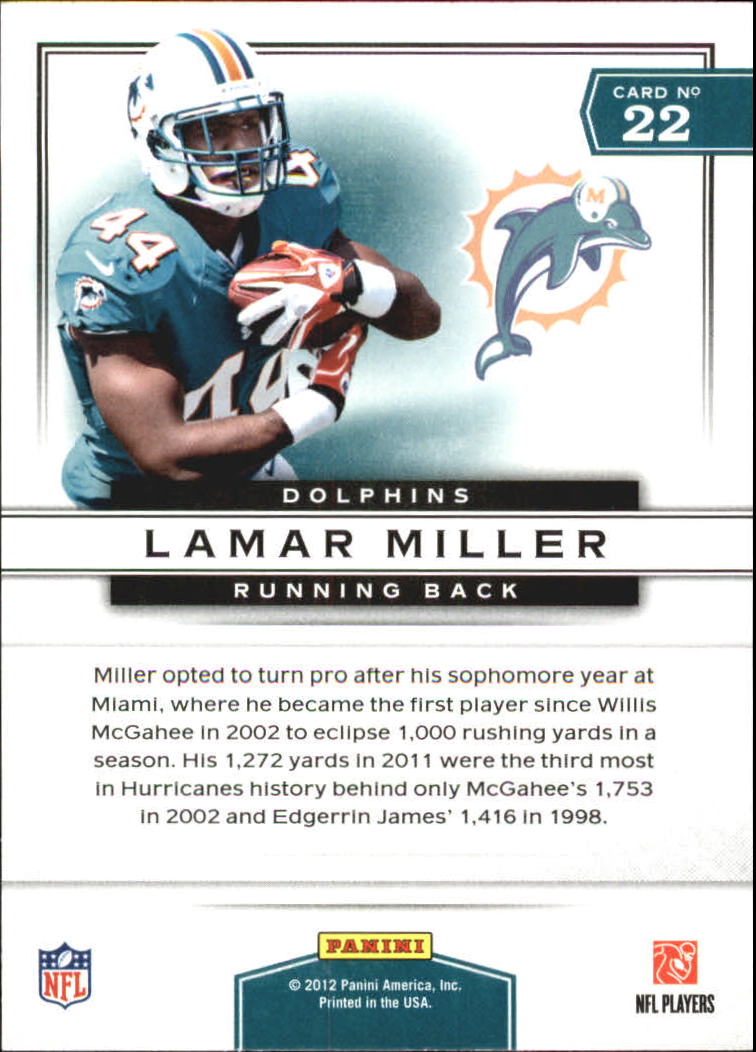 2012 Prestige Prestigious Picks #22 Lamar Miller back image