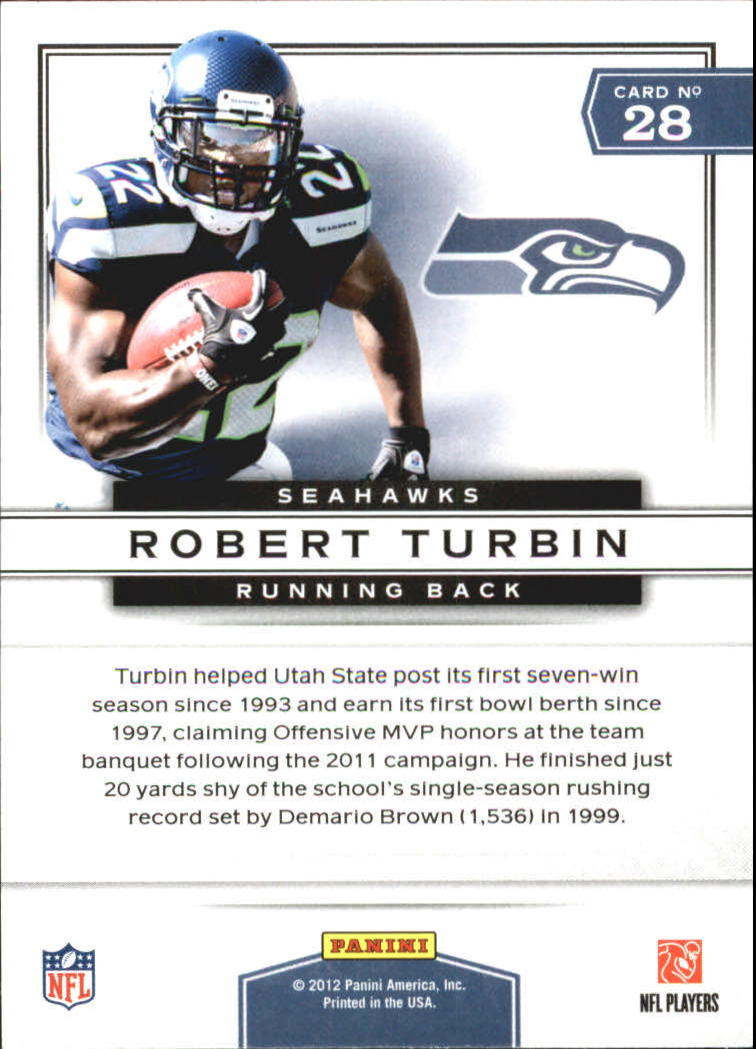 2012 Prestige Prestigious Picks #28 Robert Turbin back image