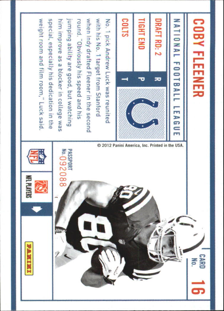 2012 Prestige NFL Passport #16 Coby Fleener back image