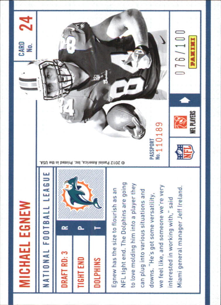 2012 Prestige NFL Passport Holokote #24 Michael Egnew back image