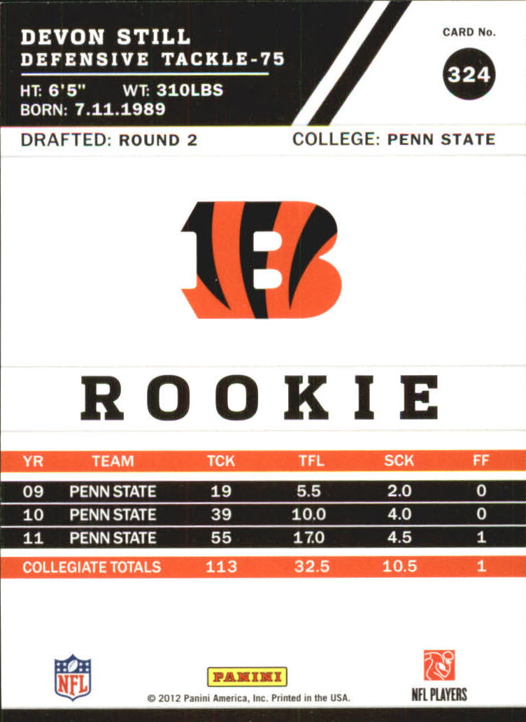 2012 Score Gold Zone #324 Devon Still back image