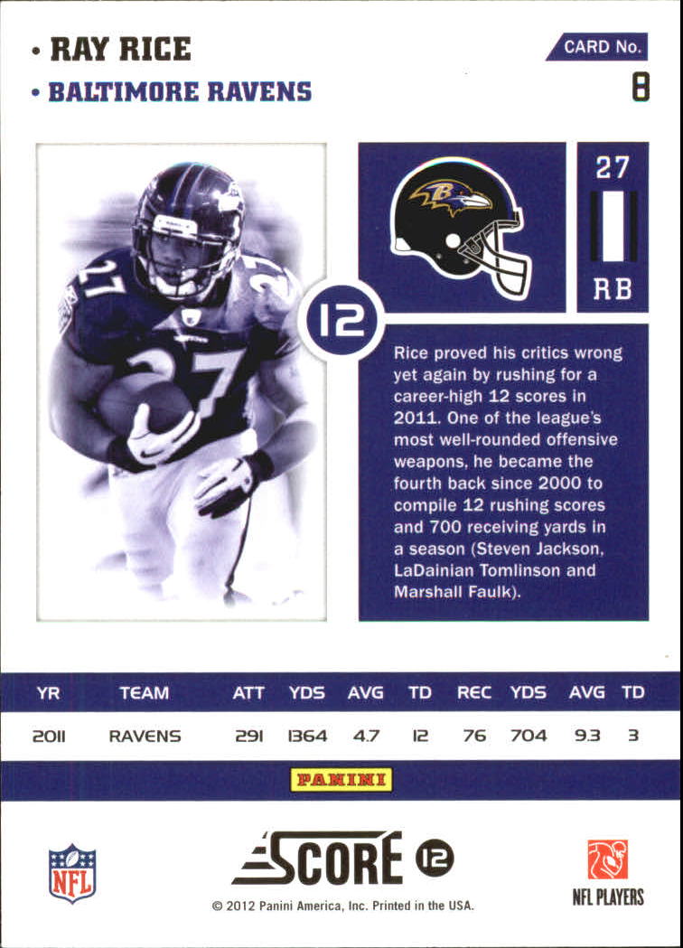 2012 Score Numbers Game #8 Ray Rice back image