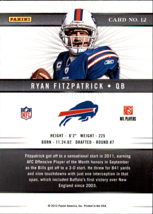 2012 Elite #12 Ryan Fitzpatrick back image