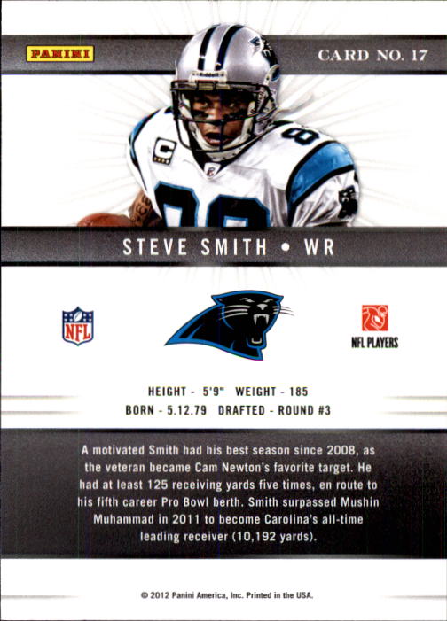 2012 Elite #17 Steve Smith WR back image