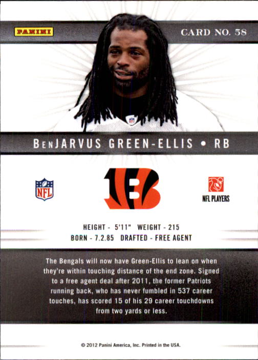 2012 Elite #58 BenJarvus Green-Ellis back image