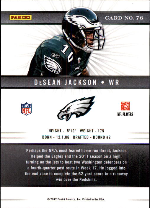 2012 Elite #76 DeSean Jackson back image