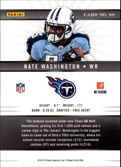 2012 Elite #98 Nate Washington back image