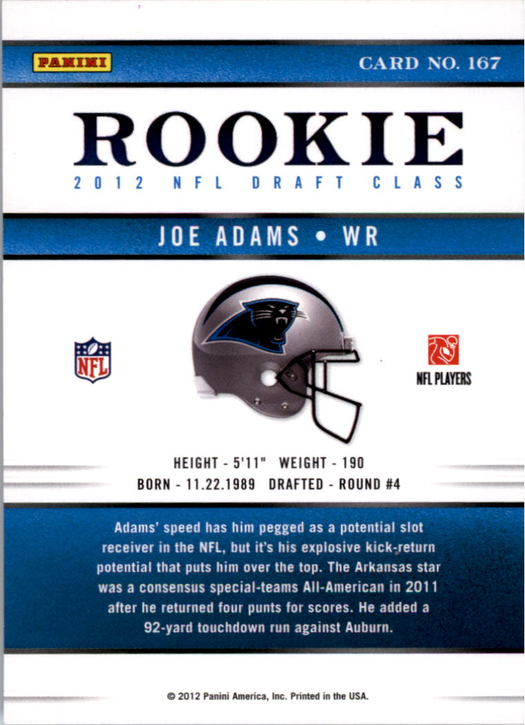2012 Elite #167 Joe Adams/799 RC back image