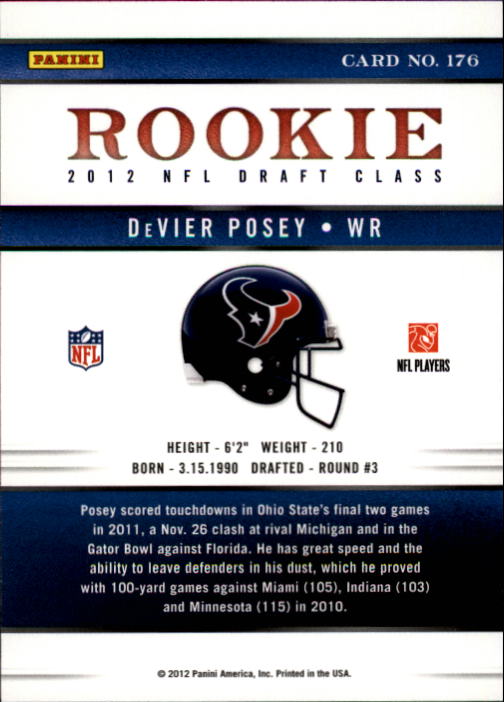 2012 Elite #176 DeVier Posey/799 RC back image
