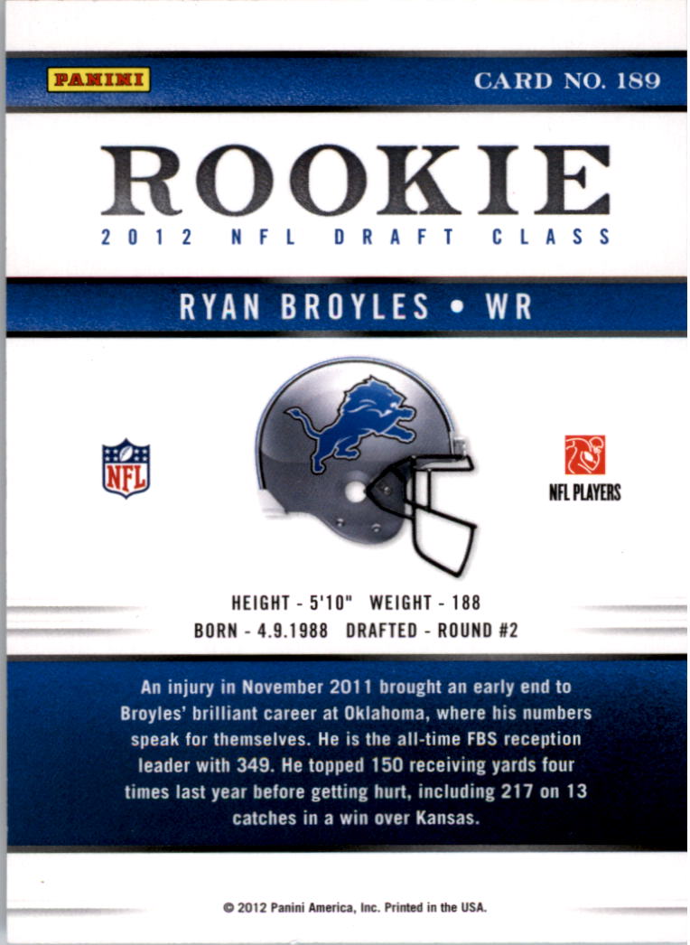 2012 Elite #189 Ryan Broyles/799 RC back image