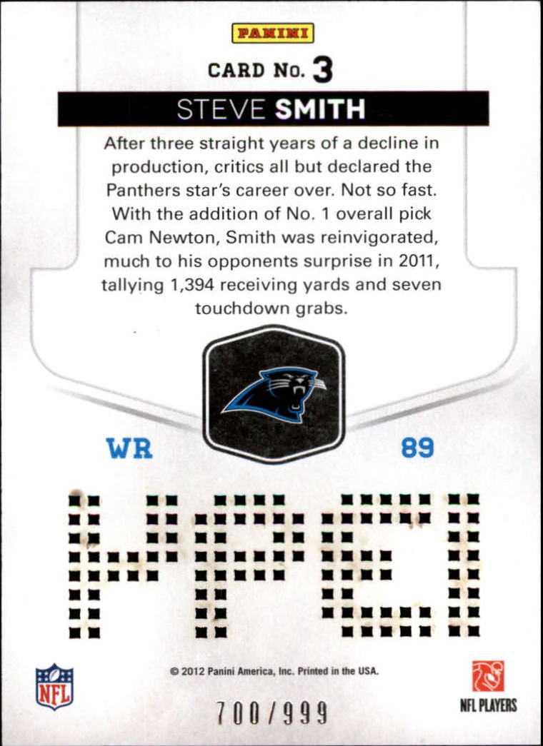 2012 Elite Prime Numbers #3 Steve Smith WR back image