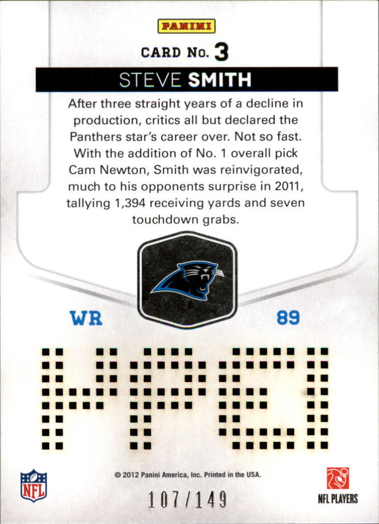 2012 Elite Prime Numbers Gold #3 Steve Smith WR back image