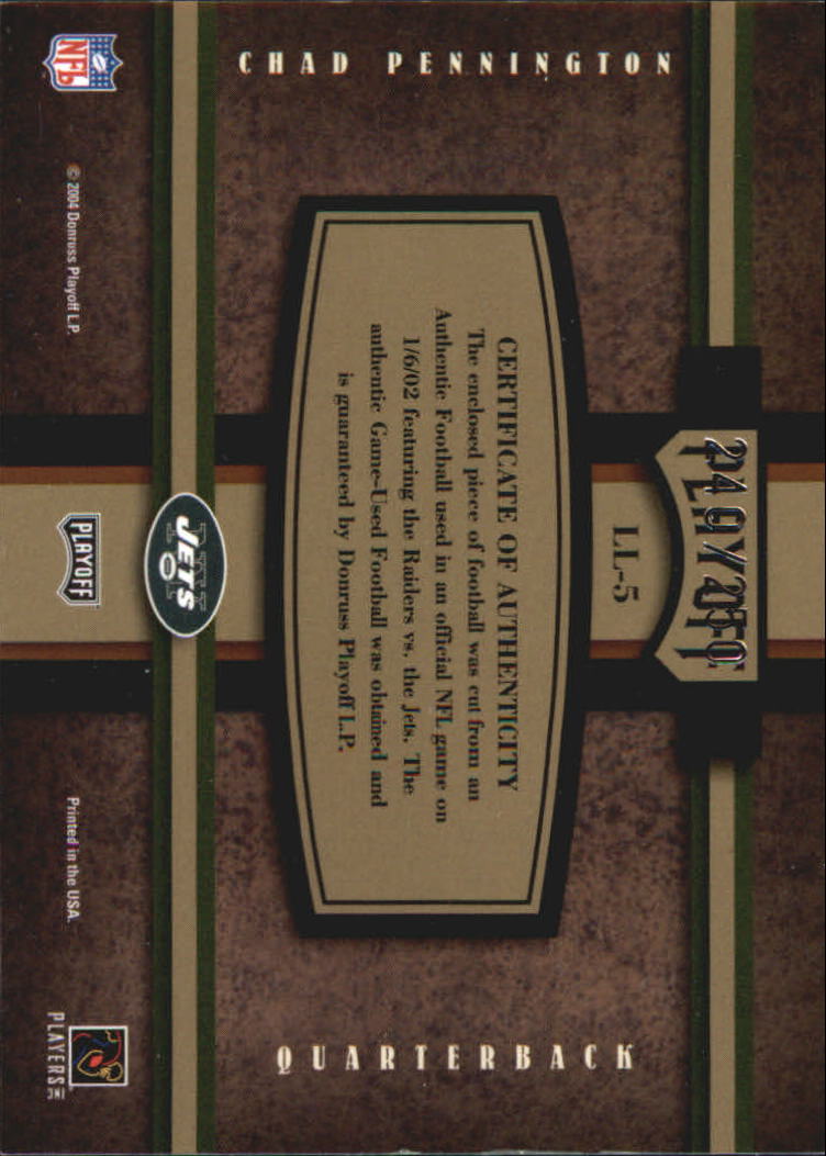 2004 Absolute Memorabilia Leather and Laces #LL5 Chad Pennington back image