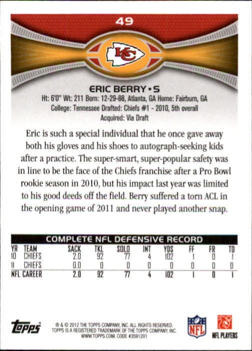 2012 Topps #49 Eric Berry back image