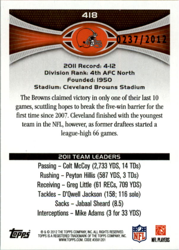 A1481- 2012 Topps Football Cards 403-440 +Inserts -You Pick- 15+ FREE US SHIP - Picture 113 of 224