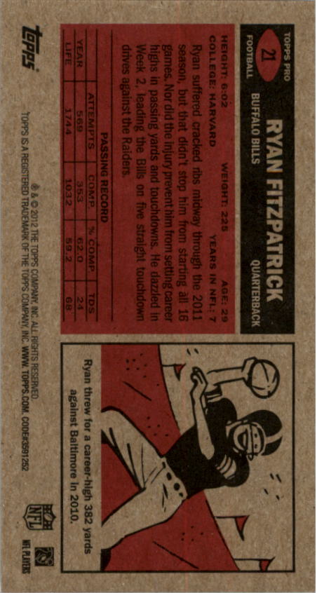 2012 Topps 1965 Mini #21 Ryan Fitzpatrick back image