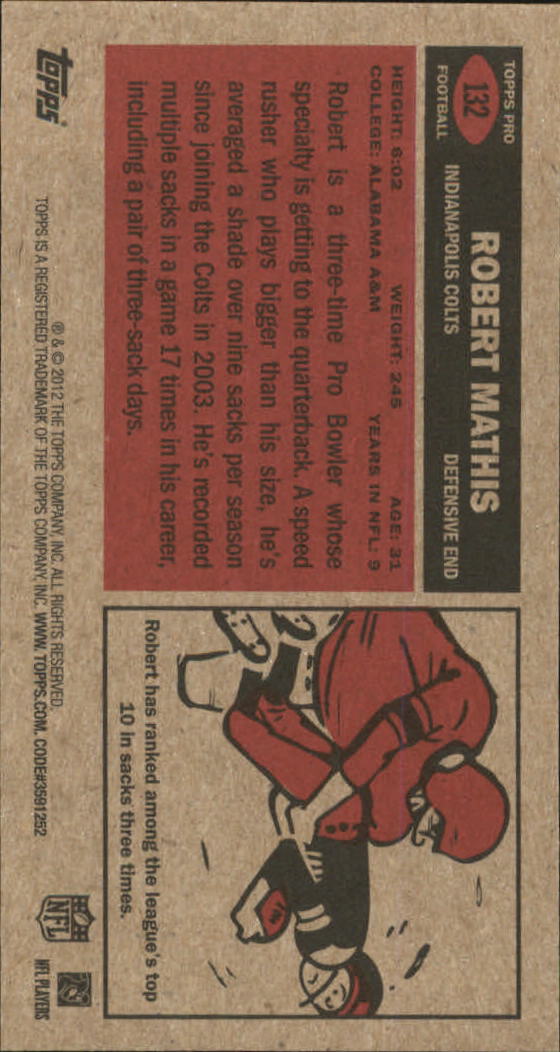2012 Topps 1965 Mini #132 Robert Mathis back image