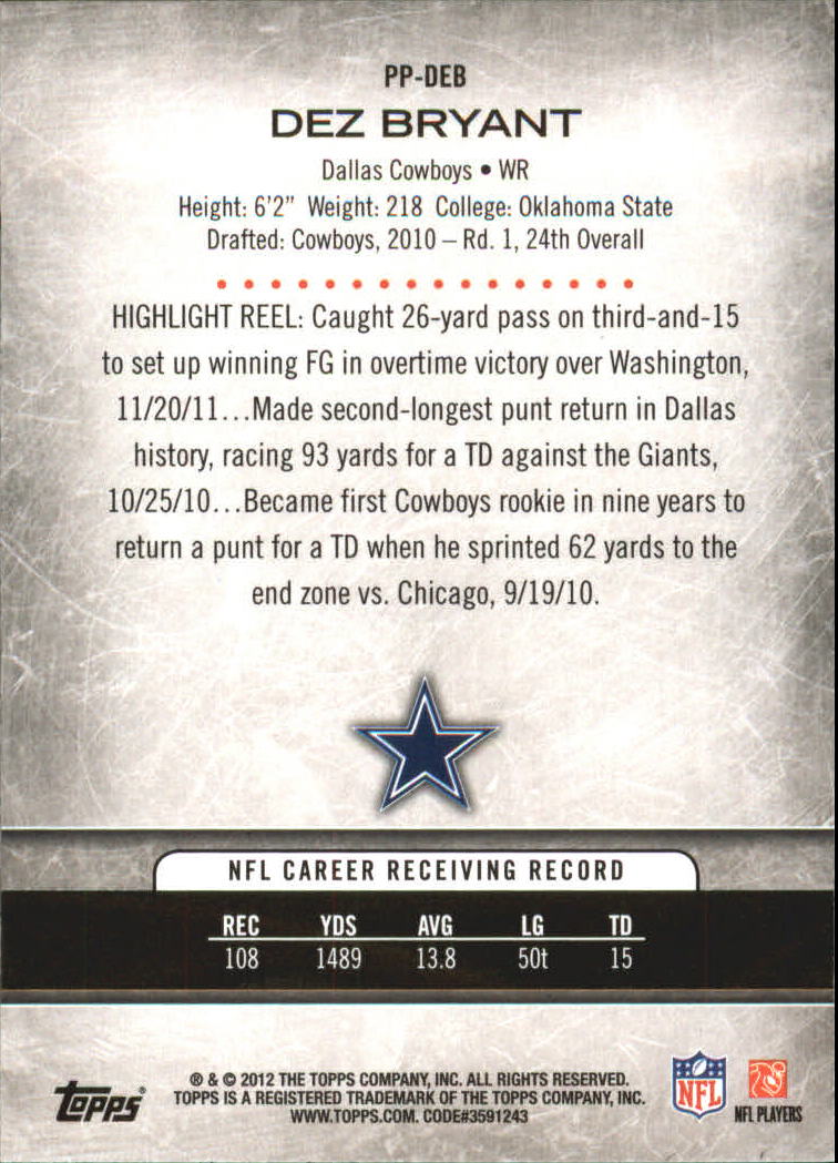 2012 Topps Prolific Playmakers #PPDEB Dez Bryant back image