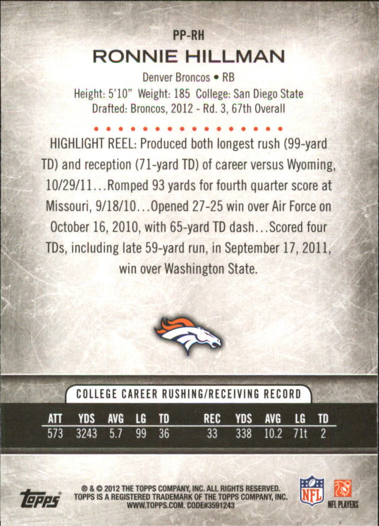 2012 Topps Prolific Playmakers #PPRH Ronnie Hillman back image