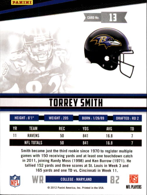 2012 Rookies and Stars #13 Torrey Smith back image