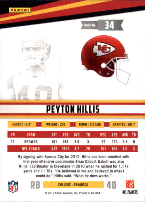2012 Rookies and Stars #34 Peyton Hillis back image