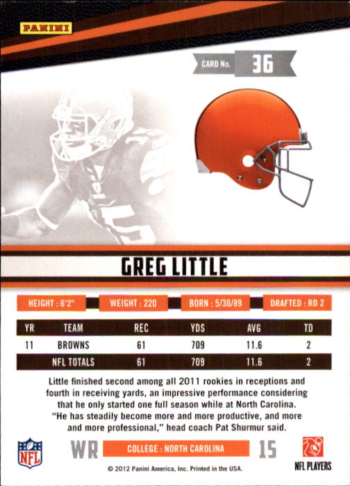 2012 Rookies and Stars #36 Greg Little back image