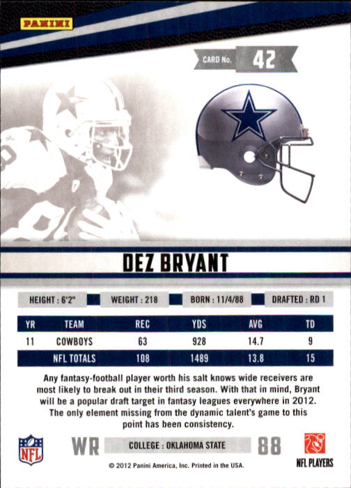 2012 Rookies and Stars #42 Dez Bryant back image