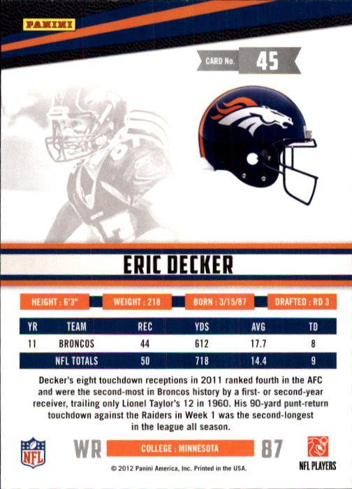 2012 Rookies and Stars #45 Eric Decker back image