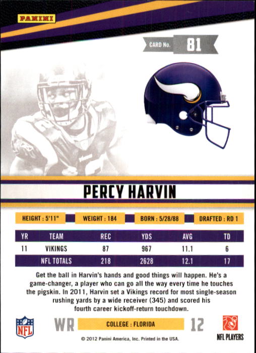 2012 Rookies and Stars #81 Percy Harvin back image