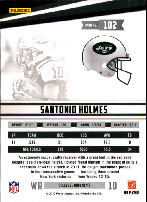 2012 Rookies and Stars #102 Santonio Holmes back image