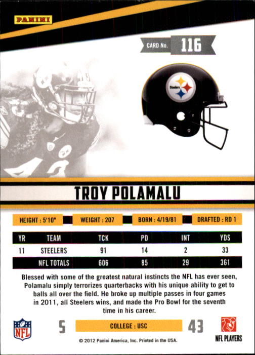 2012 Rookies and Stars #116 Troy Polamalu back image