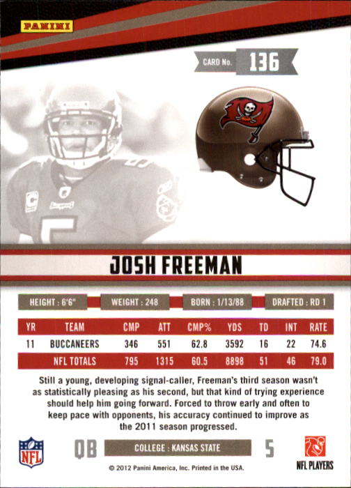 2012 Rookies and Stars #136 Josh Freeman back image