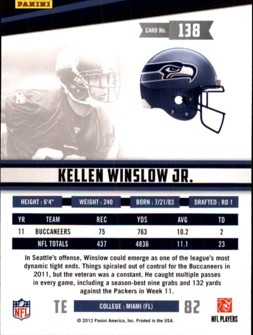 2012 Rookies and Stars #138 Kellen Winslow Jr. back image