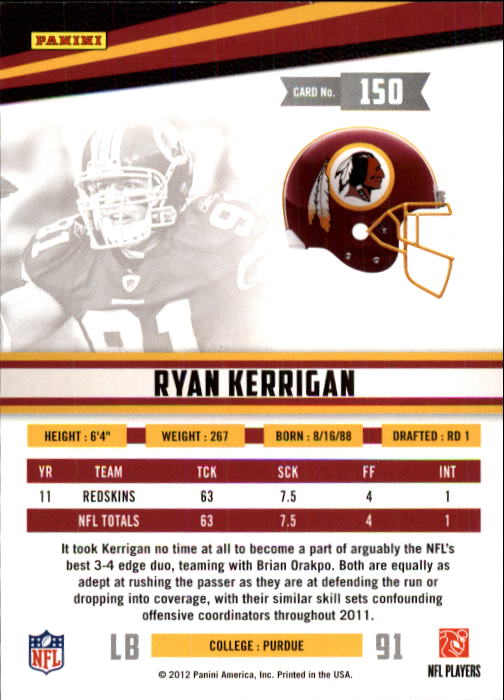 2012 Rookies and Stars #150 Ryan Kerrigan back image