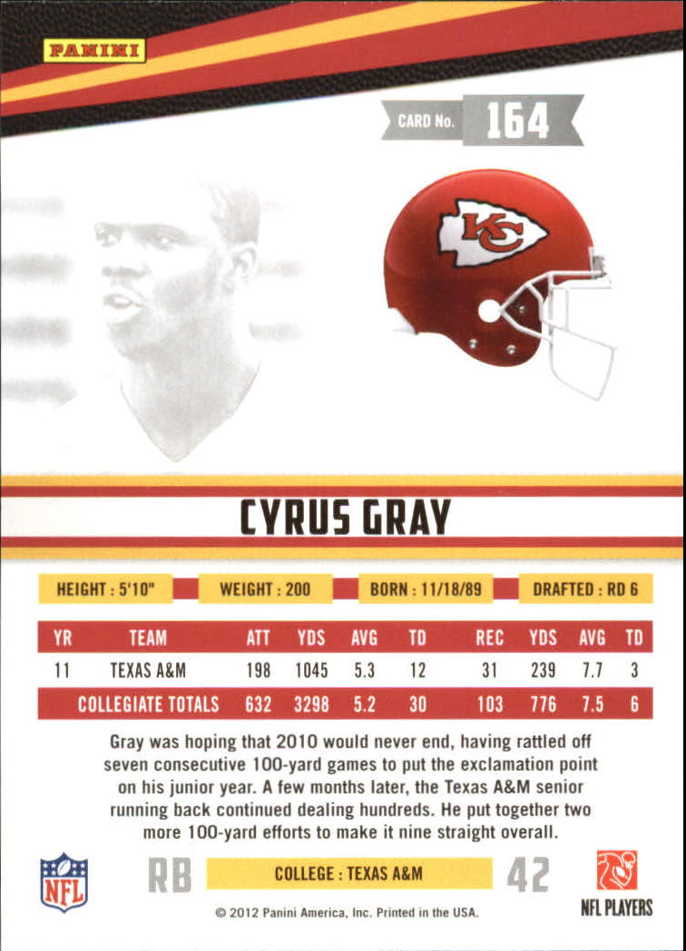 2012 Rookies and Stars #164 Cyrus Gray RC back image
